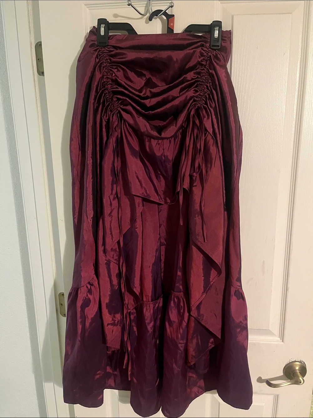 Maxi scarlet Darkness Skirt in Burgundy Ruched Cascade goth pirate steampunk M